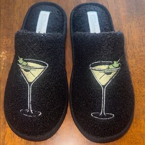 PJ Salvage Black Slippers with Martini Design